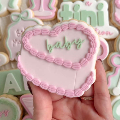 Piped Heart Cake with 'Baby' Text Cookie Stamp & Cutter
