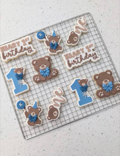 Beary First Birthday Text Cookie Stamp & Cutter