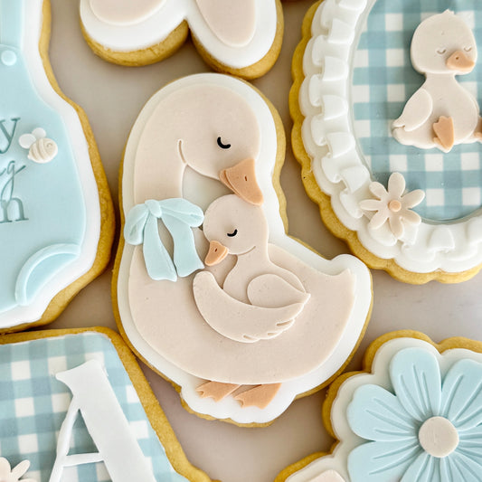 Mother Cuddling Baby Goose Cookie Stamp & Cutter