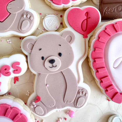 Teddy Bear with Heart Balloon Cookie Stamp & Cutter
