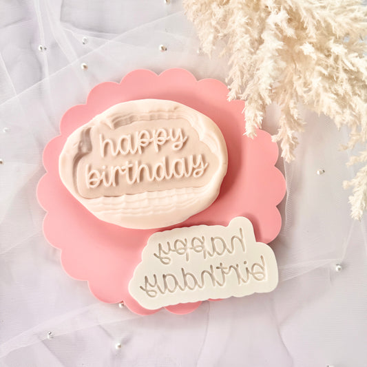 Happy Birthday Swirly Font Cookie Stamp & Cutter
