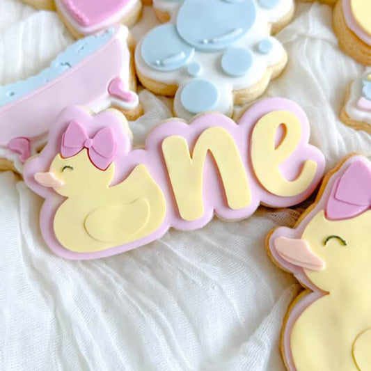 One Word Girly Rubber Ducky with Bow Cookie Stamp & Cutter