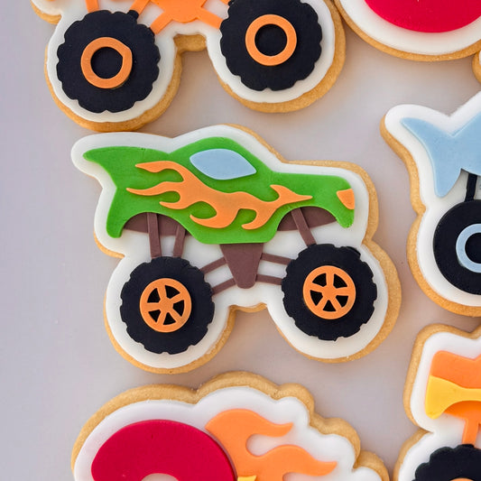 Flame Monster Truck Cookie Stamp & Cutter