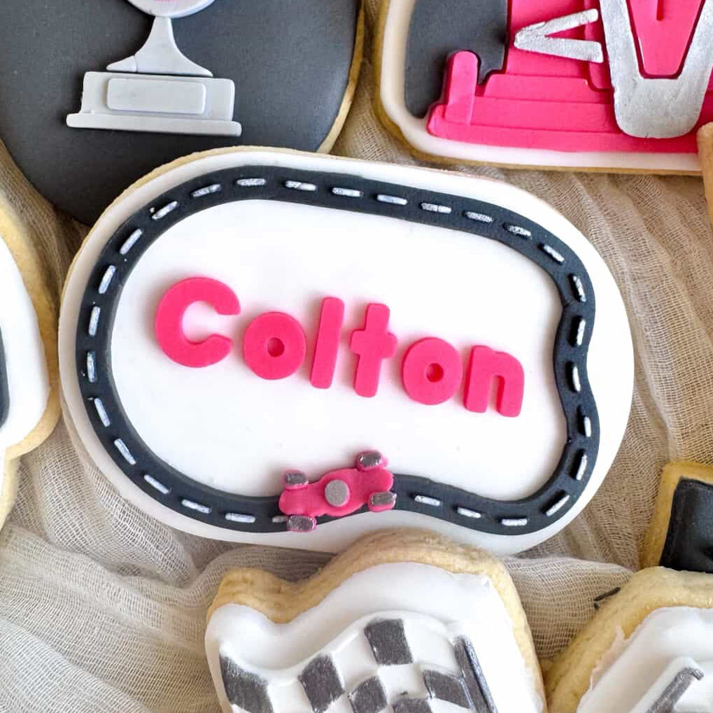 Road Border with Micro Racecar Cookie Stamp & Cutter