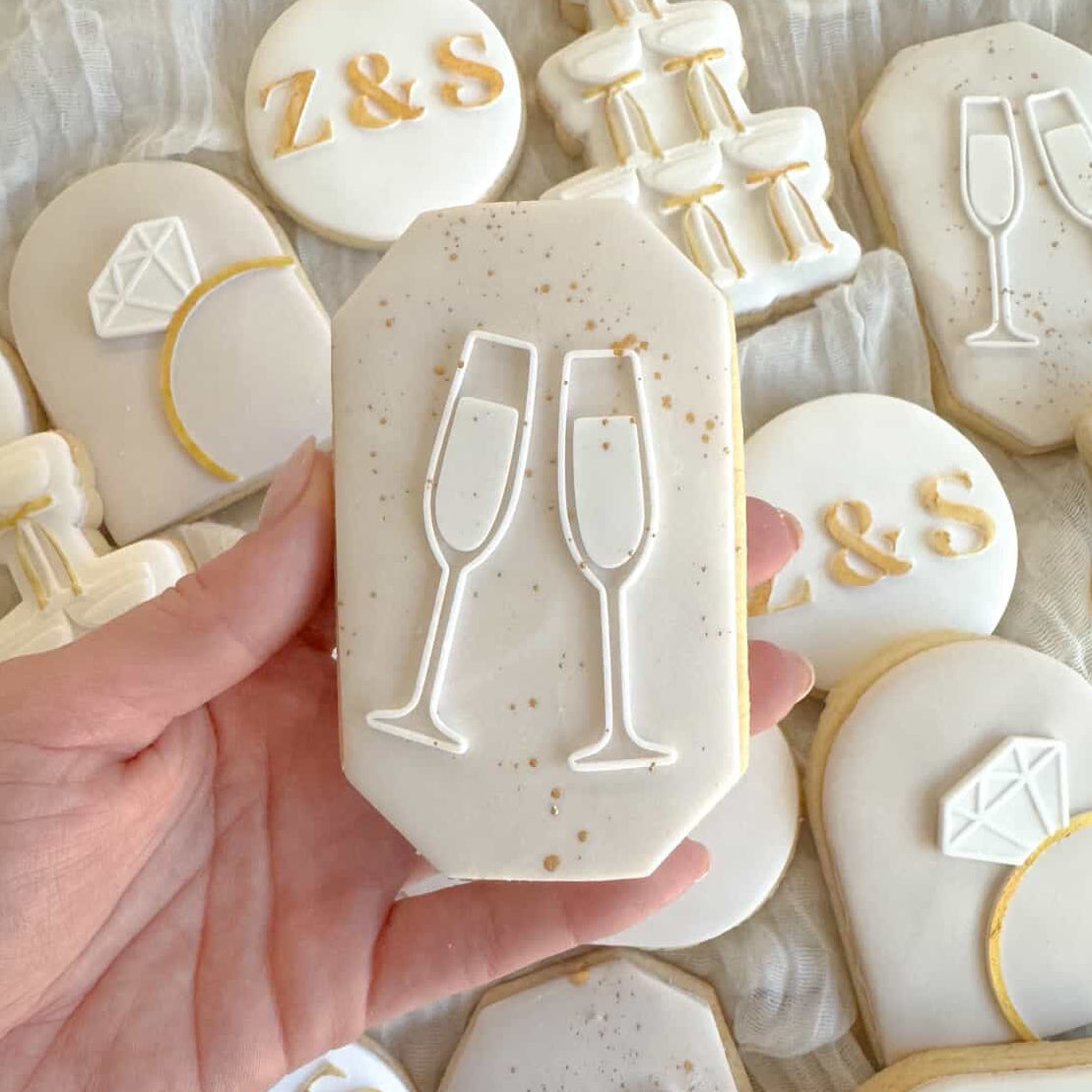 Champagne Glasses Rectangle Cookie Stamp & Cutter