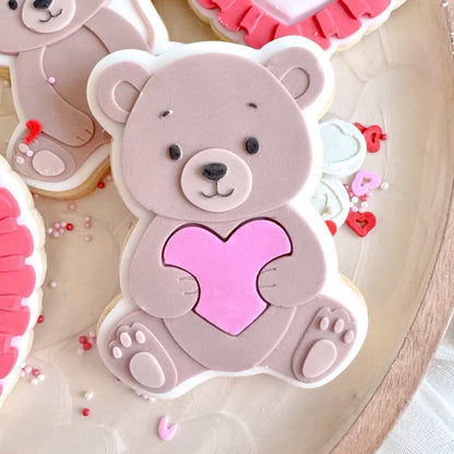 Teddy Bear Holding Heart Cookie Stamp & Cutter
