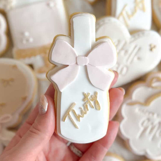 Champagne Bottle with 'Thirty' Text Cookie Stamp & Cutter