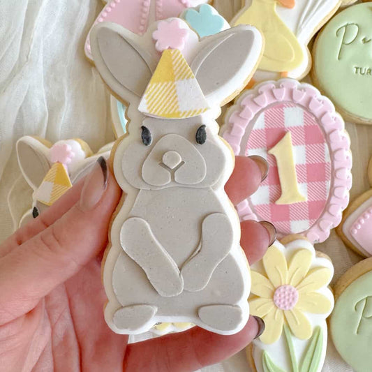 Rabbit with Party Hat Cookie Stamp & Cutter