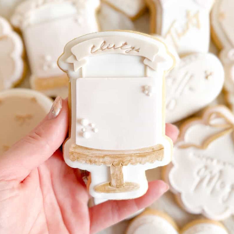 Cake on Stand with Banner Cookie Stamp & Cutter