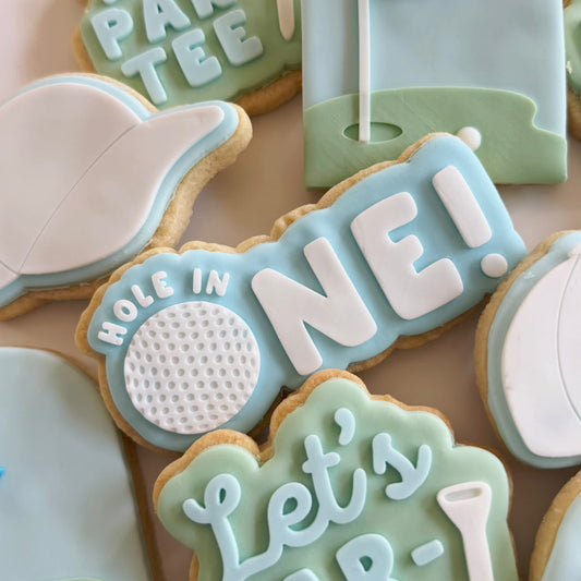 Hole In One Text Cookie Stamp & Cutter