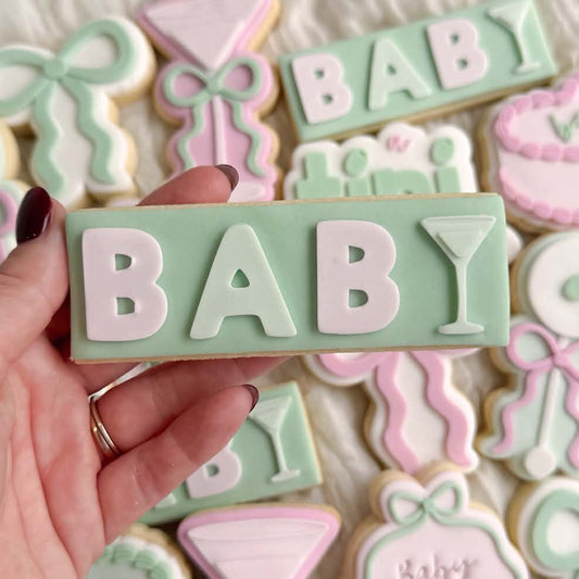 Baby Word with Martini Glass Y Cookie Stamp & Cutter