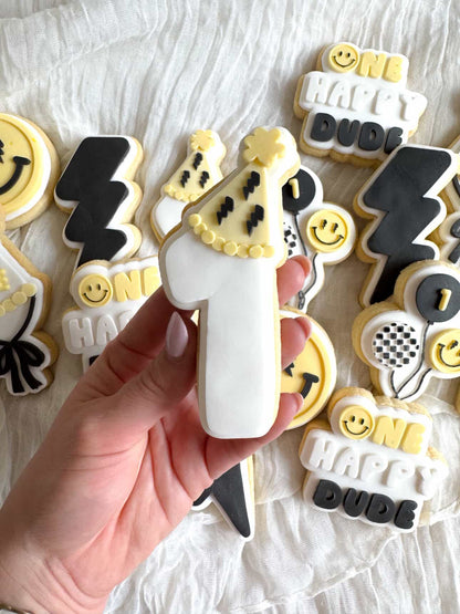 Number 1 with Lightning Bolts Party Hat Cookie Stamp & Cutter