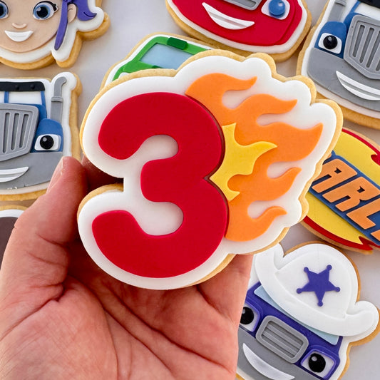 Flaming Number 3 Cookie Stamp & Cutter