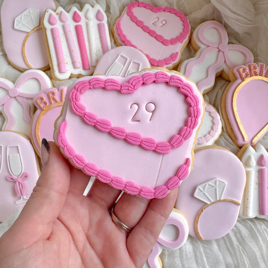Vintage Piped Heart Cake Cookie Stamp & Cutter