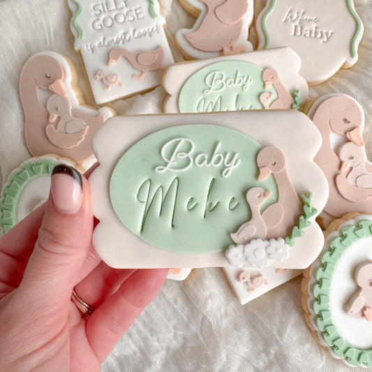 Mother and Baby Goose Plaque Cookie Stamp & Cutter