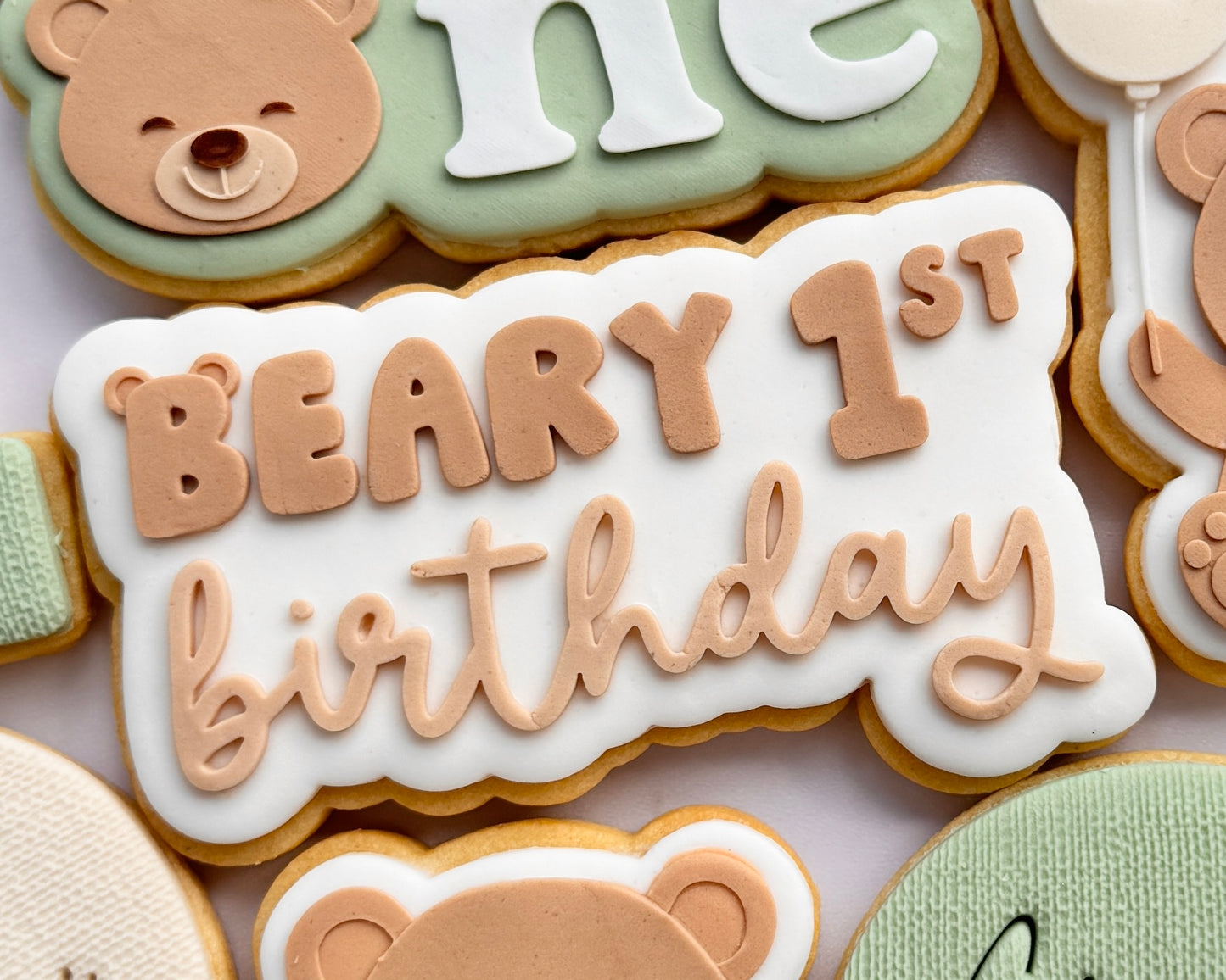 Beary First Birthday Text Cookie Stamp & Cutter