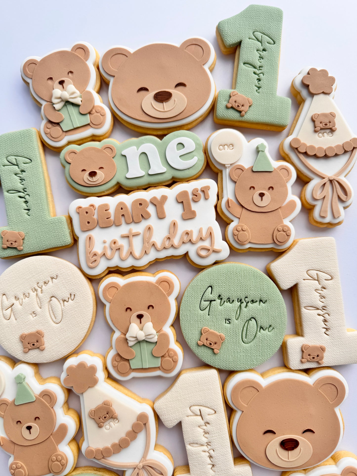 Beary First Birthday Text Cookie Stamp & Cutter