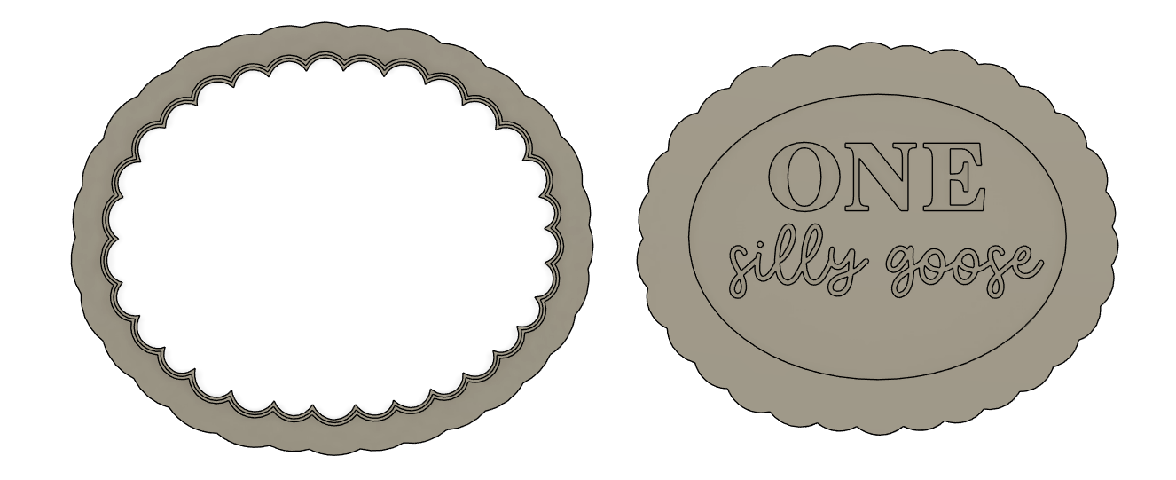 One Silly Goose Text on Scallop Oval Cookie Stamp & Cutter