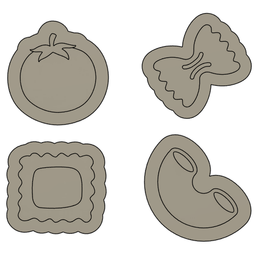 Set of 4 X Mini Pasta Shapes and Tomato Cookie Stamps & Cutters
