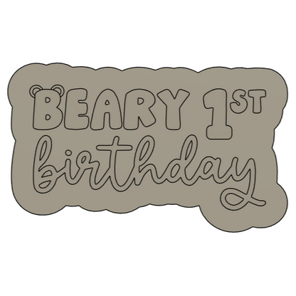 Beary First Birthday Text Cookie Stamp & Cutter