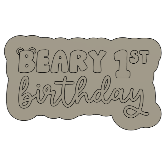 Beary First Birthday Text Cookie Stamp & Cutter