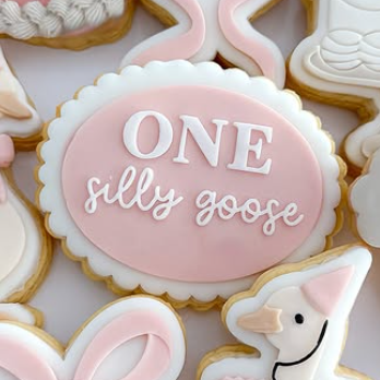 One Silly Goose Text on Scallop Oval Cookie Stamp & Cutter