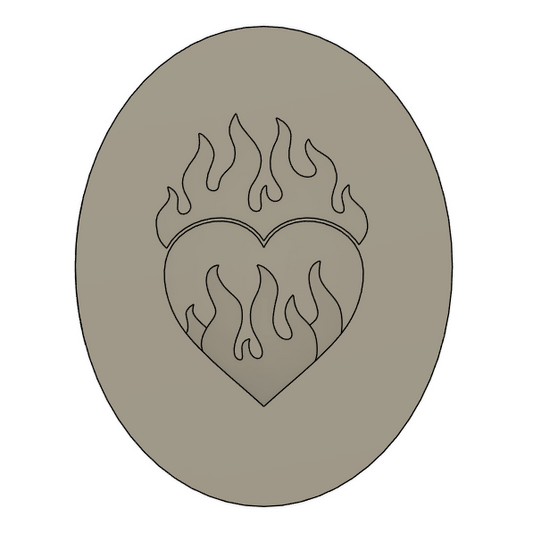 Flaming Heart on Oval Cookie Stamp & Cutter